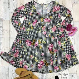 Floral checkered Baby Doll Swing Tunic Dress Size Small